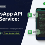 Capa do artigo WhatsApp API Web Service: ilustração técnica mostrando fluxo de integração REST e webhook com a Cloud API oficial da Meta — Guia 2026 Chatsac